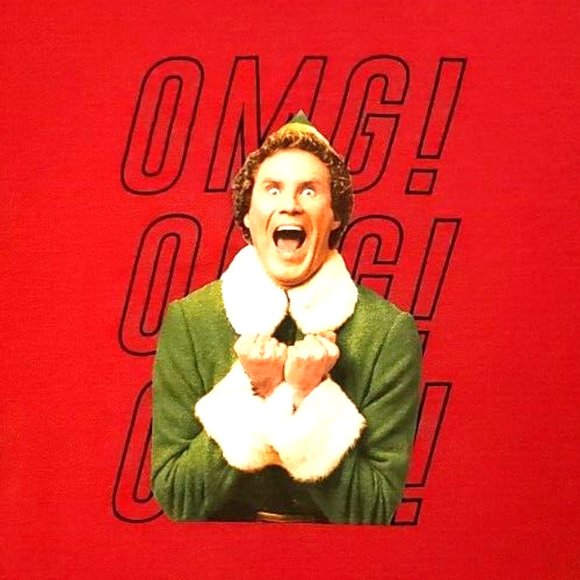 Men's Elf Movie "OMG! OMG! Santa! I Know Him!" Red T-shirt. Sz. Large. NWOT - Picture 3 of 4